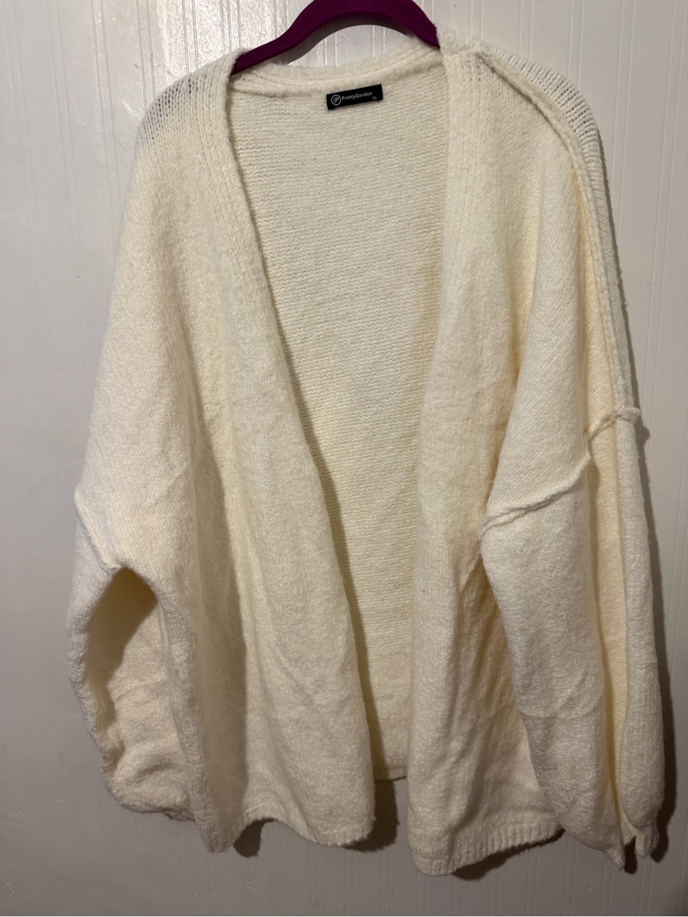 Ladies Cozy Open-Front Cream Sweater Cardigan XL